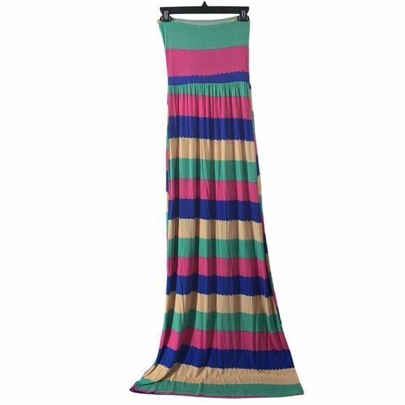 Colorful Strapless Maxi Dress Striped Size Small - Picture 2 of 5